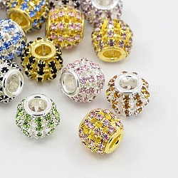 Perles européennes en laiton avec strass, Perles avec un grand trou   , rondelle, couleur mixte, 12x10mm, Trou: 4mm