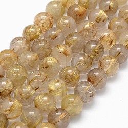 Grado aa hilos de perlas de cuarzo rutilado de oro natural, redondo, 7mm, agujero: 1 mm, aproximamente 55 pcs / cadena, 15.3 pulgada