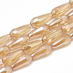 Chapelets de perles en verre électroplaqué, larme à facettes, peachpuff, 9~9.5x4mm, Trou: 1mm, Environ 72 pcs/chapelet, 25.98 pouce