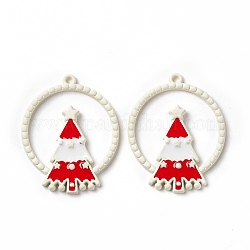 Christmas Theme Spray Painted Alloy Enamel Pendants, Ring with Christmas Tree, White, 28x22.5x2.5mm, Hole: 1.2mm