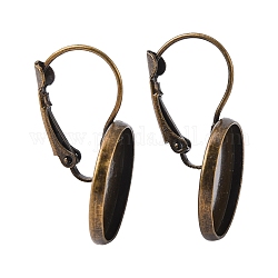 Accessoires dormeuses d'oreilles en laiton, sans plomb et sans cadmium, bronze antique, 30x18mm, Plateau: 16 mm