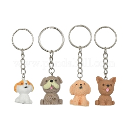 Porte-clés à breloques en résine pour chien, avec anneau en fer, couleur mixte, 8.2~8.4 cm, 4 pièces / kit