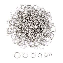 Iron Jump Rings, Open Jump Rings, Mixed Size, Platinum, 18~21 Gauge, 4~10x0.7~1mm