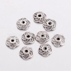 Alloy Bead Caps, Lead Free and Cadmium Free, Antique Silver Color, about 9mm long, 9mm wide, 2.5mm thick, hole: 2mm
