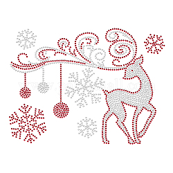 Rhinestone di vetro hotfix, ferro su applique, accessori costume, per vestiti, borse, pantaloni, Natale, cervo, 297x210mm