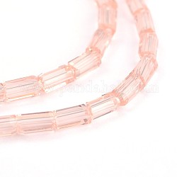 Faceted Cuboid Transparent Glass Bead Strands, Pink, 4x2mm, Hole: 1mm, about 100pcs/strand, 15.7inch