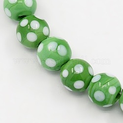 Fatti a mano perle tonde lampwork fili, a pois, verde, 10mm, Foro: 1 mm, circa 30pcs/filo, 11.02 pollice