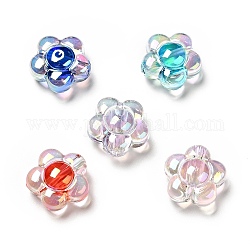 Placage uv perles acryliques transparentes irisées arc-en-ciel, deux tons, fleur, couleur mixte, 15.5x16x9mm, Trou: 3mm