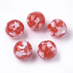 Perles en résine, imitation de copeaux de pierres précieuses, ronde, rouge, 10mm, Trou: 1.8mm