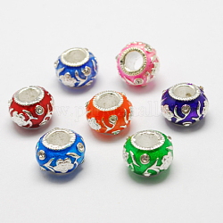 Alloy Enamel Beads, with Grade A Rhinestones, Large Hole Beads, Rondelle, Silver, Mixed Color, 13x9mm, Hole: 5~5.5mm