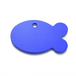 Pendentifs en aluminium, estampillage d'une étiquette vierge, poisson, bleu, 24x38x1mm, Trou: 3mm