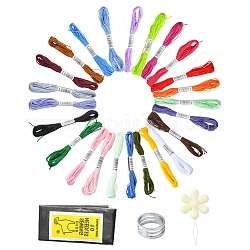 DIY-Nähwerkzeug-Sets, inklusive 24-farbigem Polyester-Stickgarn, Zinklegierung nähen Fingerhutringe, Einfädler und Nadeln aus Eisen, Mischfarbe