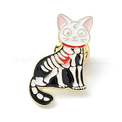 Skelett Katze Emaille Pin, Halloween-Legierungsbrosche für Rucksackkleidung, Licht Gold, Schwarz, 28.5x20x2 mm, Stift: 1 mm