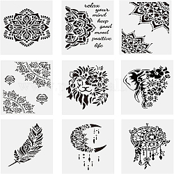 BENECREAT 9PCS 12x8 Inches Floral Lion Template Stencil Feather Moon Painting Stencil for Art Craft Painting Scrabooking and Decoration