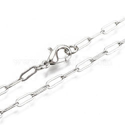 Cadenas de clip de latón, Elaboración de collar de cadenas de cable alargadas dibujadas, con cierre de langosta, Platino, 18.11 pulgada (46 cm) de largo, link: 7.4x2.8 mm, anillo de salto: 5x1 mm