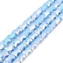 Fili di perle di vetro lastra di colore ab, bastone di bambù sfaccettato, blu fiordaliso, 10.5~11x8x5mm, Foro: 1.4 mm, circa 60pcs/filo, 24.41~25.20'' (62~64 cm)