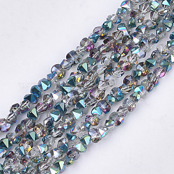 FilI di perline in vetro placcato, sfaccettato, diamante, colorato, 4~4.5x3~3.5x3.5mm, Foro: 1 mm, circa 150pcs/filo, 17.3 pollice