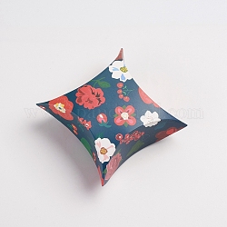 Boîtes de bonbons d'oreiller en papier à motif de fleurs, boîtes de bonbons pour les fournitures de fête d'anniversaire de douche de bébé de mariage, bleu acier, 8.3x8.4 cm