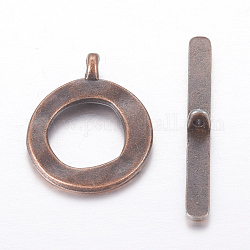 Tibetan Style Toggle Clasps, Red Copper, Lead Free & Cadmium Free & Nickel Free, Ring, Red Copper, 21x17mm, Hole: 2mm