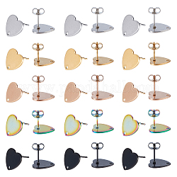 Unicraftale 30 pièces 5 couleurs coeur motif boucles d'oreilles en acier inoxydable boucles d'oreilles avec poussoirs d'oreilles 0.8mm broches oreille goujons pour balancent boucle d'oreille fabrication de bijoux