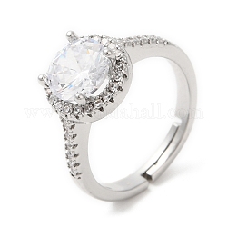 Verstellbare Ringe aus Glasdiamant mit Zirkonia, Messingring für Damen, Echt platiniert, uns Größe 8 1/4 (18.3mm)