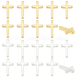 BENECREAT 20Pcs 2 Colors Brass Tiny Cross Charms, Long-Lasting Plated, Mixed Color, 13x8.5x2mm, Hole: 0.5mm, 10pcs/color