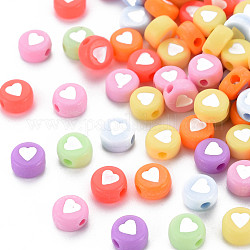 Opake Legierung Perlen, flach rund mit Herz, Mischfarbe, 7x4 mm, Bohrung: 1.5 mm, ca. 3700 Stk. / 500 g