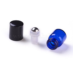 Glass Essential Oil Empty Perfume Bottles, with Steel Roller Ball and Plastic Bottle Caps, Blue, 3.1cm, Capacity: 1ml
