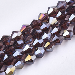 Chapelets de perles en verre électroplaqué, de couleur plaquée ab , facette, Toupie, violet, 6x5.5~6mm, Trou: 1mm, Environ 47~48 pcs/chapelet, 10.83 pouce (27.5 cm)