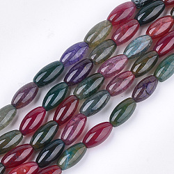 Chapelets de perles d'agate naturelle, teinte, riz, couleur mixte, 15~16x8mm, Trou: 1mm, Environ 23~24 pcs/chapelet, 14.1 pouce ~ 14.7 pouces