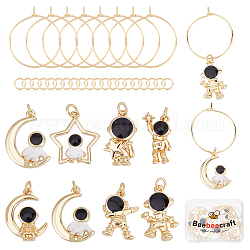 Beebeecraft 1 Box 36Pcs 8 Styles Wine Glass Charm Making Kit Including 18K Gold Plated Open Jump Ring Earring Beading Hoop with Astronaut Charms for Jewelry Making Wedding Birthday Party Favor