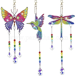 Butterfly/Humming Bird/Dragonfly DIY Diamond Painting Sun Catcher Kits, with Resin Rhinestones, Diamond Sticky Pen, Tray Plate and Glue Clay, Mixed Color, 96~100x65~100mm, 3pcs/set