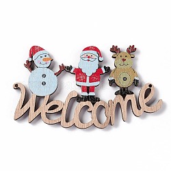 Targa per porta in legno con decorazione natalizia, grandi pendenti in legno da appendere alla porta, parola di benvenuto con pupazzo di neve, babbo natale e renne, colorato, 61x109x5mm, Foro: 2 mm