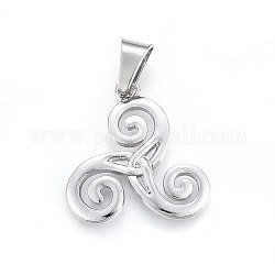 304 Stainless Steel Pendants, Triskelion, Stainless Steel Color, 29x28x2.5mm, Hole: 10x6mm