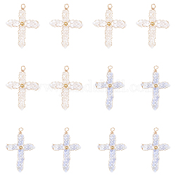 Chgcraft 12 pz 2 colori perline di conchiglia fascini a forma di croce conchiglia d'acqua dolce naturale perline rotonde pendenti intrecciati fascini incrociati per collana fai da te braccialetto forniture per creazione di gioielli