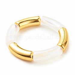 Stämmiges Stretch-Armband aus gebogenem Acrylrohr für Frauen, golden, Perlen: 35x11.5x14.5 mm, Innendurchmesser: 2 Zoll (5.1 cm)