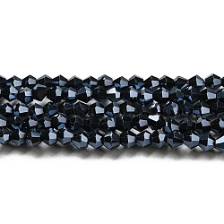 Transparentes perles de verre de galvanoplastie brins, perle plaquée lustre, facette, Toupie, noir, 4x4mm, Trou: 0.8mm, Environ 87~98 pcs/chapelet, 12.76~14.61 pouce (32.4~37.1 cm)