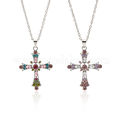 Anattasoul 2 pièces 2 couleurs strass coeur croix pendentif colliers ensemble, bijoux en alliage de platine pour femmes, couleur mixte, 22.13 pouce (56.2 cm), 1 pc / couleur