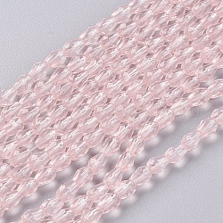 Chapelets de perles en verre à facettes, larme, rose, 5x3mm, Trou: 0.5mm, Environ 85~95 pcs/chapelet, 16.5~18.7 pouce (42~47.5 cm)