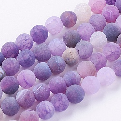 Chapelets de perle en agate naturelle patinée, teinte, mat, ronde, violet foncé, 8mm, Trou: 1mm, Environ 46 pcs/chapelet, 15 pouce