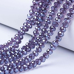 Abalorios de vidrio electroplate hebras, lustre de la perla chapado, facetados, rerondana plana, azul pizarra, 4x3mm, agujero: 0.4 mm, aproximamente 123~127 pcs / cadena, 16.5~16.9 pulgada (42~43 cm)