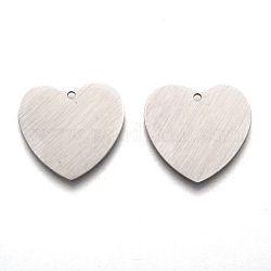 304 Stainless Steel Pendants, Stamping Blank Tag, Laser Cut, Double Side Drawbench Effect, Heart, Stainless Steel Color, 19x20x1mm, Hole: 1.4mm