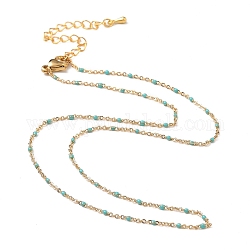 Brass Enamel Cable Chain Necklaces, with 304 Stainless Steel Lobster Claw Clasps, Real 18K Gold Plated, Dark Cyan, 15.74 inch(40cm)