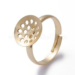 Adjustable Brass Pad Ring Components, Sieve Ring Base, Long-Lasting Plated, Flat Round, Golden, 17mm, Tray: 12mm