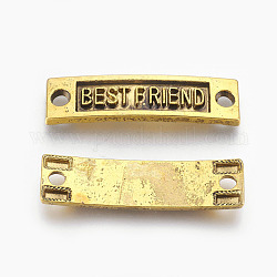 Tibetischen Stil Verbinder für Freundschaft, Bleifrei, Rechteck mit Wort bester Freund, Antik Golden, 9.5x35x2 mm, Bohrung: 3 mm