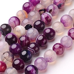 Chapelets de perles en agate à rayures naturelles/agates à bandes, ronde, teints et chauffée, violet, 8mm, Trou: 1mm, Environ 48 pcs/chapelet, 14.1 pouce