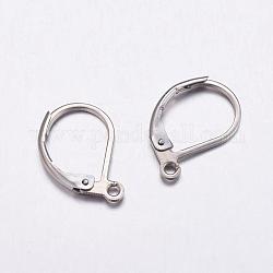 304 Stainless Steel Leverback Earring Findings, with Loop, Stainless Steel Color, 15.5x10.5x2mm, Hole: 1mm, Pin: 0.9mm