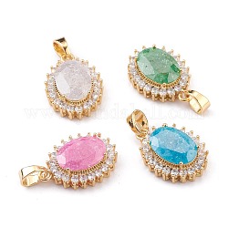 Golden Plated Brass Micro Pave Clear Cubic Zirconia Pendants, with Glass, Long-Lasting Plated, Oval, Mixed Color, 23x16.5x7.5mm, Hole: 4x6mm