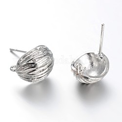 Brass Stud Earring Findings, Platinum Color, Size: about 9mm wide, 11mm long, pin: 0.7mm thick