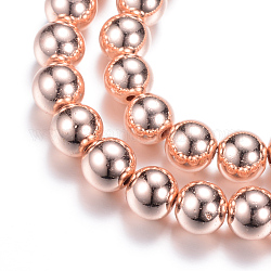 Chapelets de perles en hématite synthétique sans magnétique, ronde, rose plaqué or, 2mm, Trou: 1mm, Environ 200 pcs/chapelet, 15.7 pouce